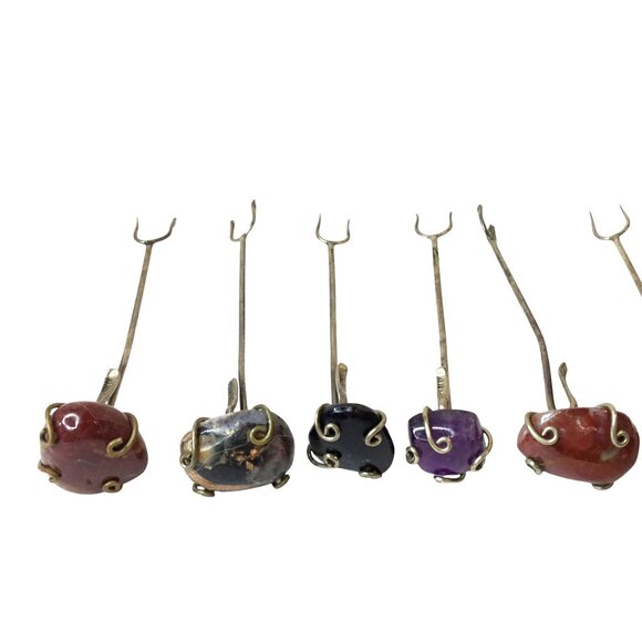 Vintage Semi-Precious Stone Cocktail Picks Set of 11 Amethyst Agate Onyx Barware - Picture 6 of 7